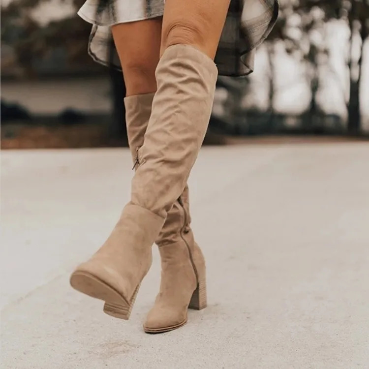 Womens High Boots Fashion Side Zipper Riding Boots Women High Heel Shoes Size 43 Women Over The Knee Boots Botas De Mujer250225