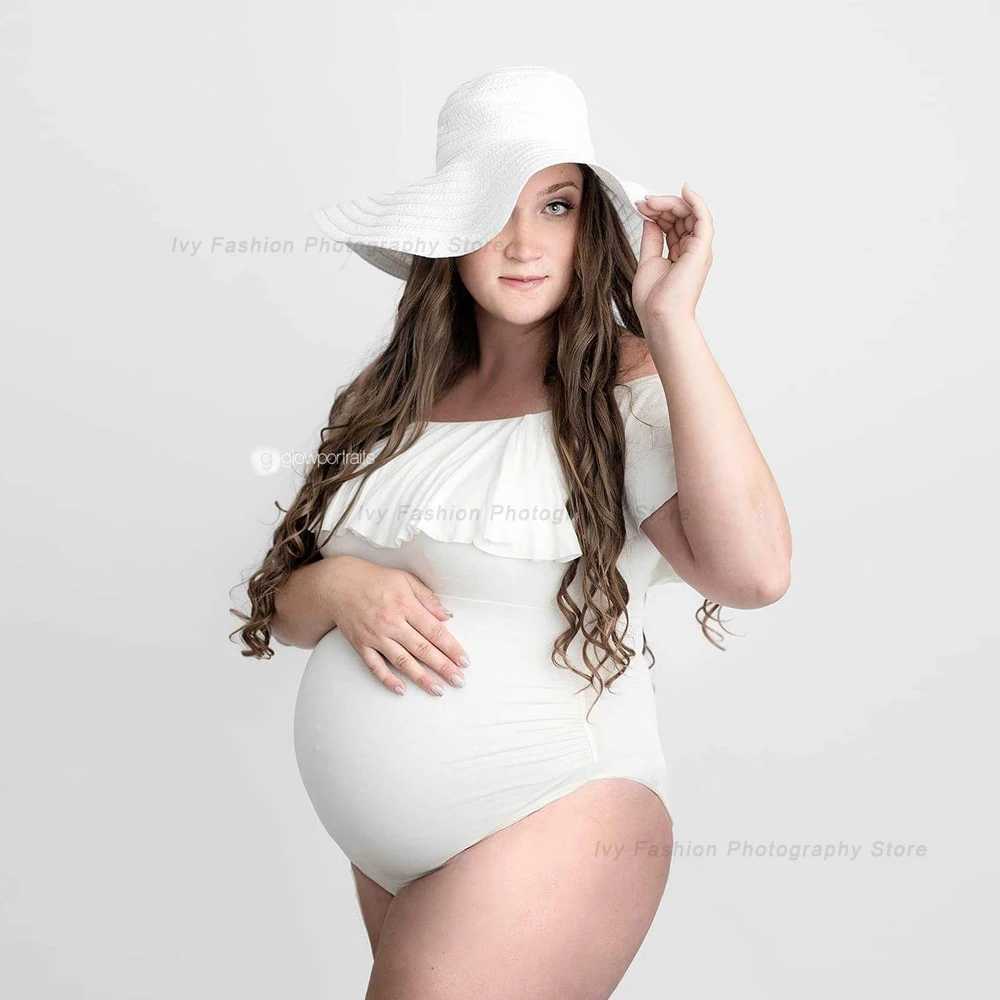 Maternity Photography Props Bodysuit Stretchy Close-Fitting Ruffles Pregnancy Women Jumpsuits Photo Shoot Photography For Women X250224