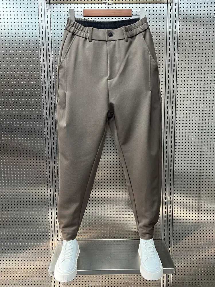 Wide leg classic set pants ultra-thin work elastic waist Trouser mens office elegant casual Trouser harem pants Korean A64 W250225