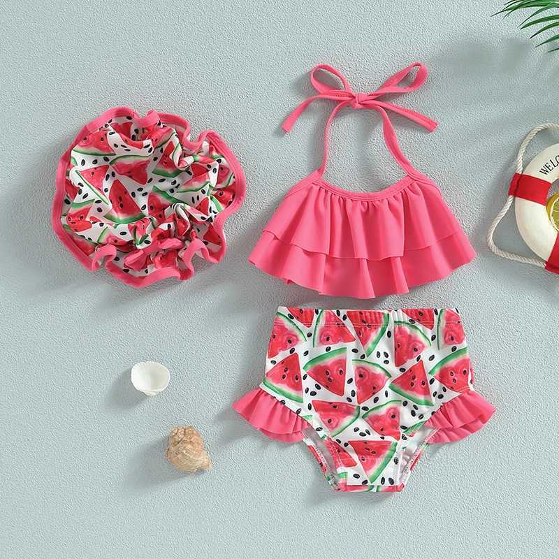 Childrens girls bikini swimsuit sleeveless camisole collar swimsuit ruffled top vest short sleeved baby swimsuit X250224