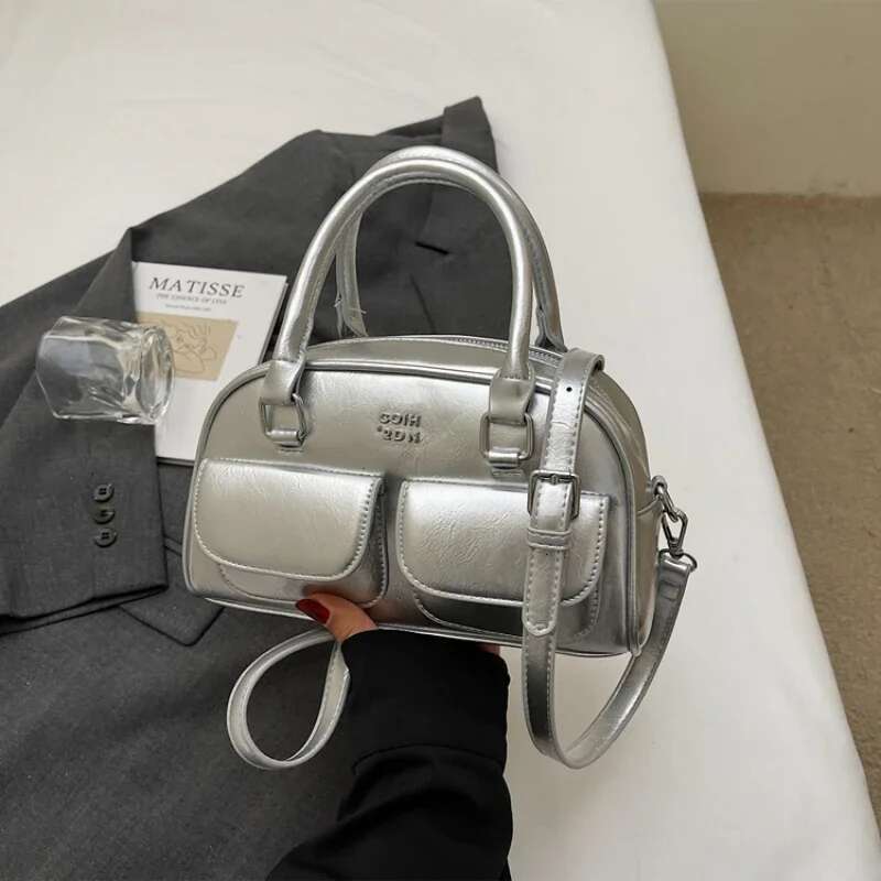 New Product Double Pocket Solid Color PU Horizontal Small Square Crossbody Bag Simple Zipper Fashion leisure Designer trend Women s Handbag