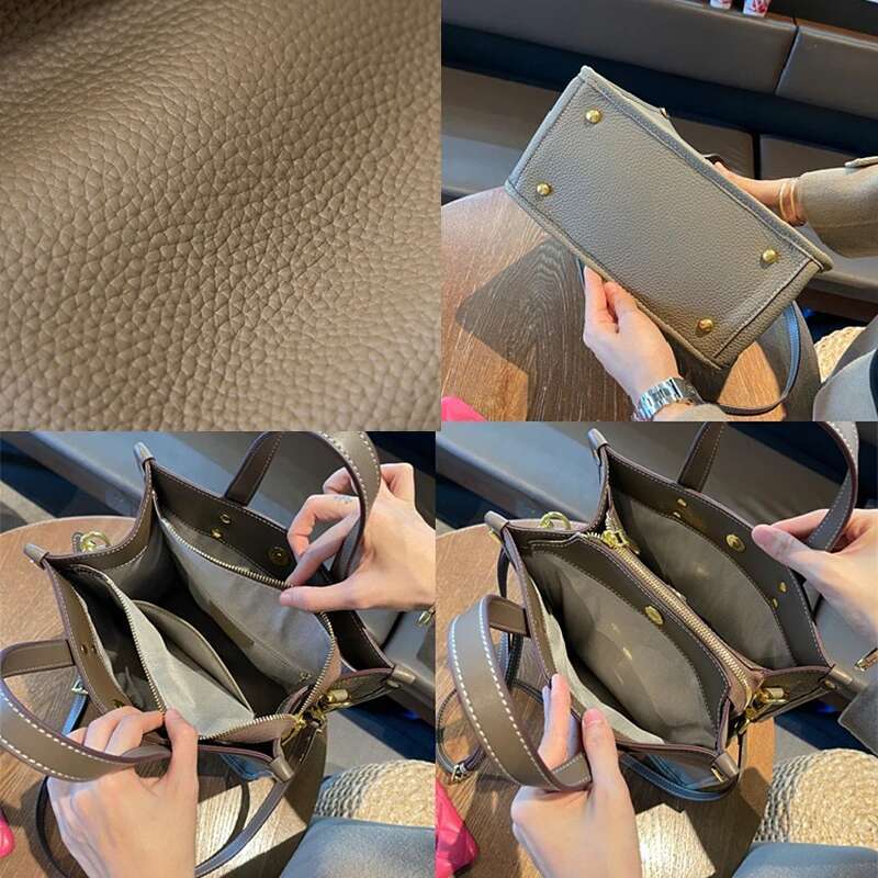 Hifashion 3 Layers Genuine Leather Vertical Tote Handbags For Women 2025 Trend Designer Big Work Ladies Shoulder Crossbody Bags