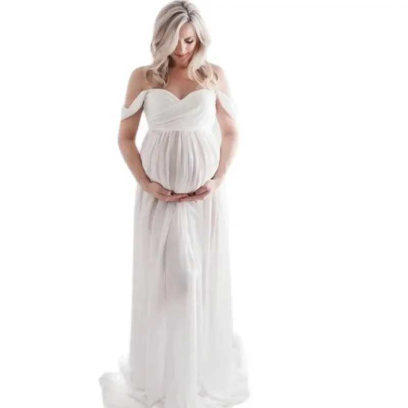 Maternity Trailing Long Dresses Sexy Photo Photography Props Pregnant Women Black White Soft Lace Chiffon Pregnancy Maxi Dress X250224