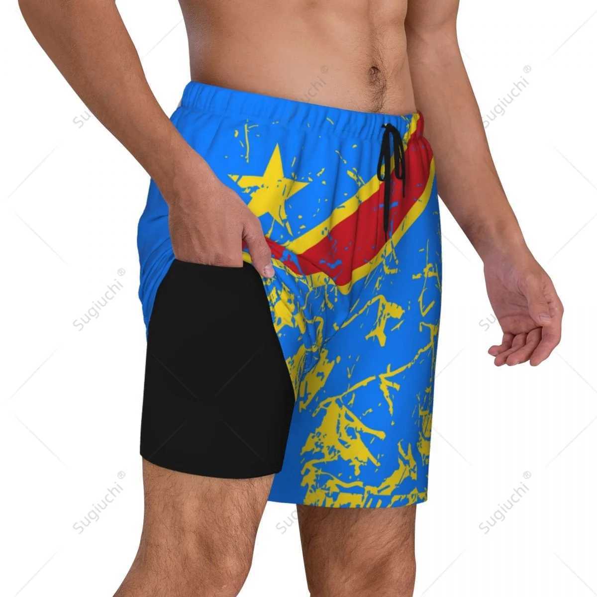 Democratic Republic Of Congo Flag 3D Mens Swimming Beach Surfing Pants Swim Shorts Trunks Compression Liner 2 in 1 Quick-DryXJ250224