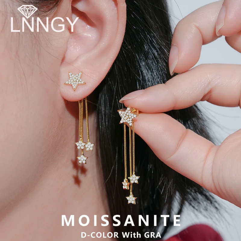 Lnngy 925 Sterling Silver Star Tassel Chain Earings Sparkling 1.2mm 1.0mm Drop Earrings For Women 2025 Jewelry 250221