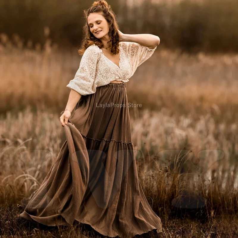 Maternity Photo Shoots Dresses For Baby Shower Boho Special Occasion Photography Dress for Vintage Lace Top Cotton Skirt 2 PC See X250224