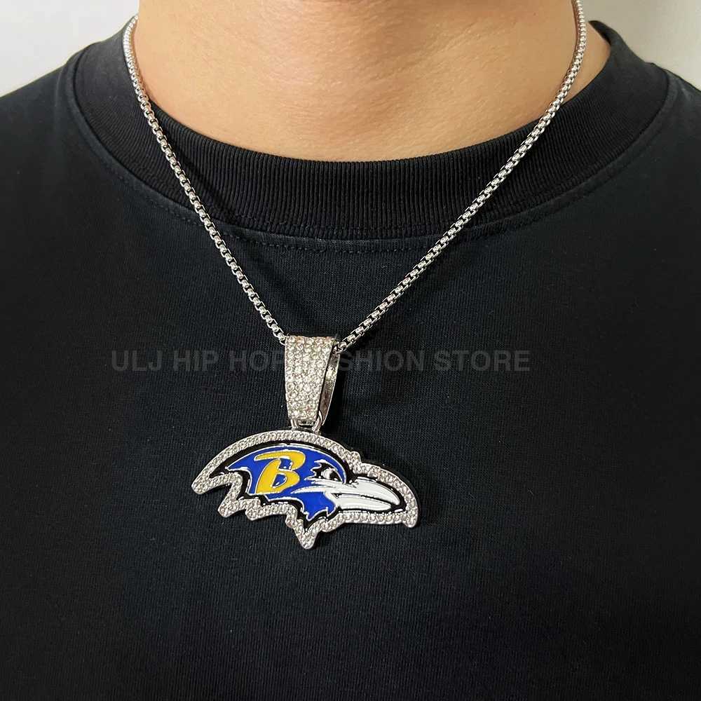 J Hip Hop Crow Football Pendant Chain Necklace with Cuban mi d out Sparkling Cool Jewelry X250224