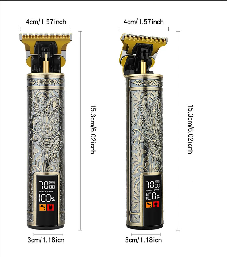 Vintage T9 hair clippers for barber shop Hair cutting machine Electric trimmer led clipper Dragon carving Shaver Beard 250217