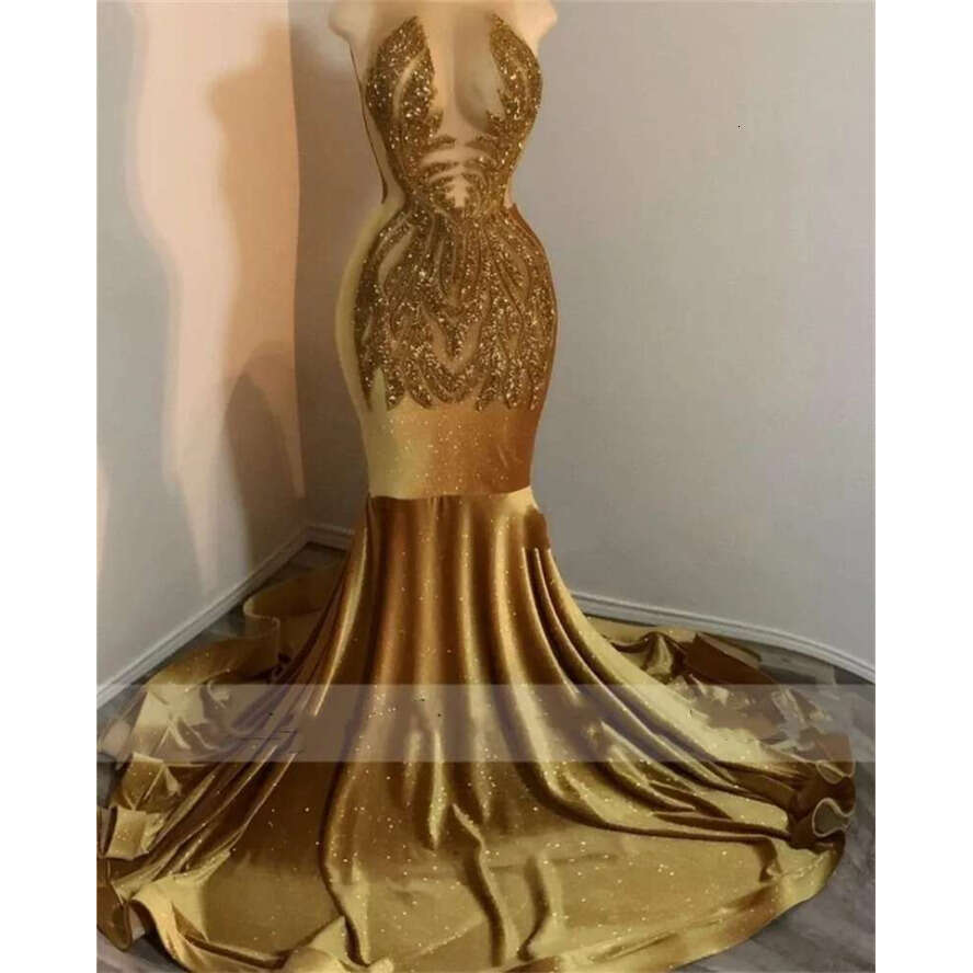 Sparkly Golden Veet Beading Sequins Mermaid Prom Dresses For Black Girls Sheer Neck Formal Party Dress Robes De Bal 322 Mal Mal
