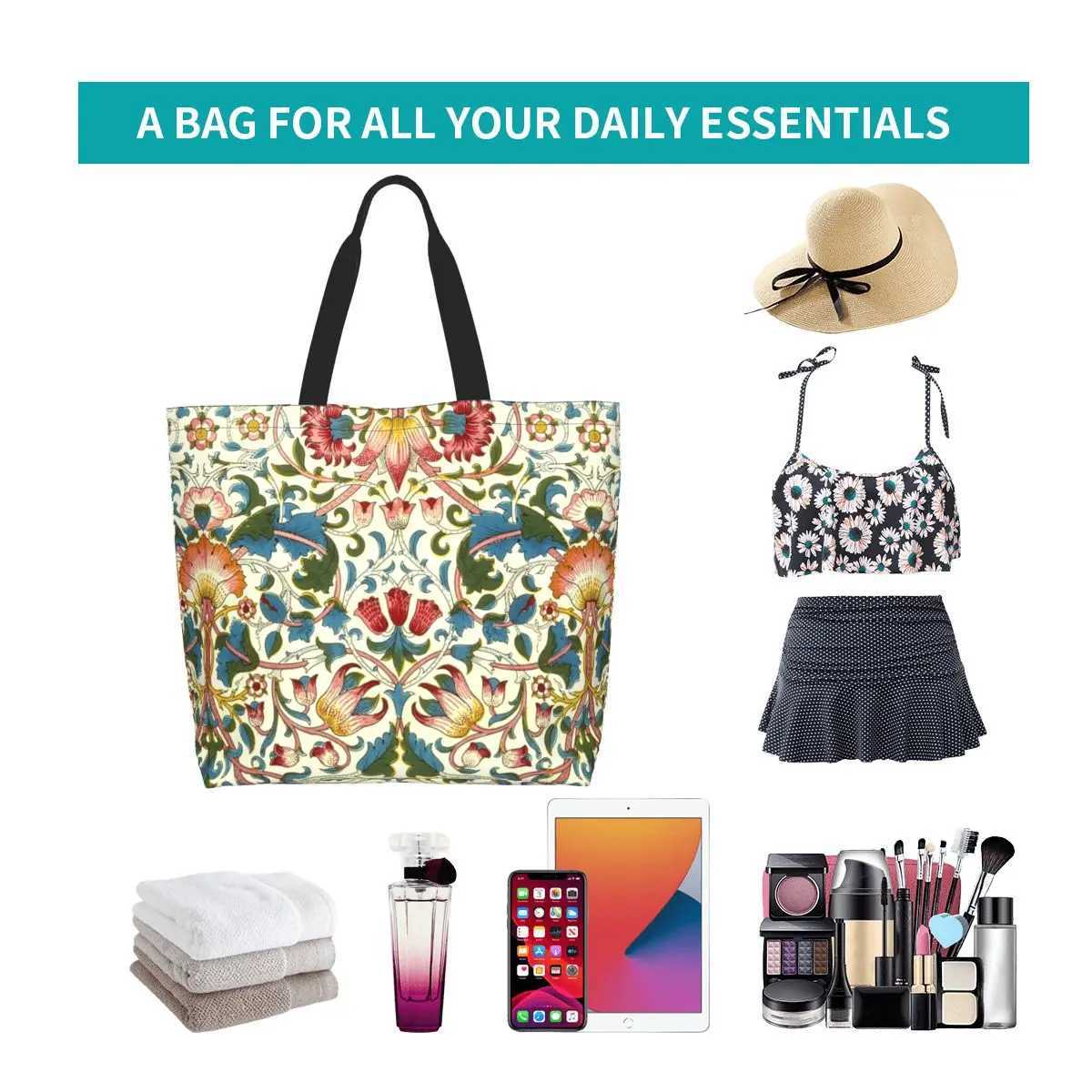 Funny William Morris Shopping Tote Bag Recycling Floral Textile Pattern Groceries Canvas Shoulder Shopper Bag Z250224