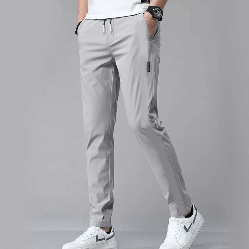 Summer thin mens casual pants with elastic waist and cropped cotton linen ice silk youth mens pants cropped pants trendy pan W250225