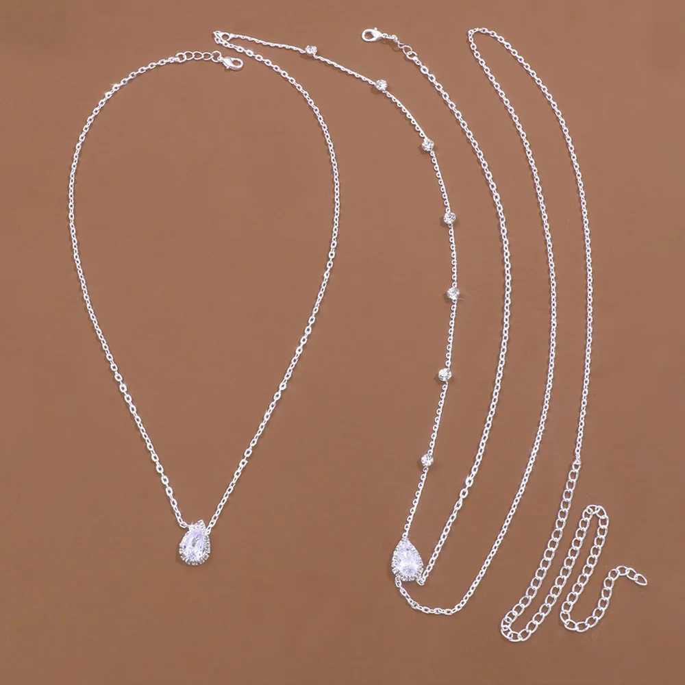 Stonans Luxury Water Drop Zircon Chain Body Jewelry for Women Sexy ss Necklace Bridal Wedding Dr Jewelry GiftXJ250224