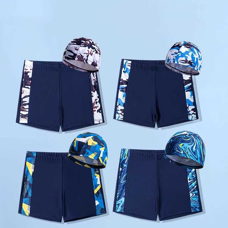 2024 New Boys Camouflage Swimsuit Summer Swimming Swimsuit (Swimming Cap+Swimming Relay) Suitable for Children Aged 4 to 12 X250224