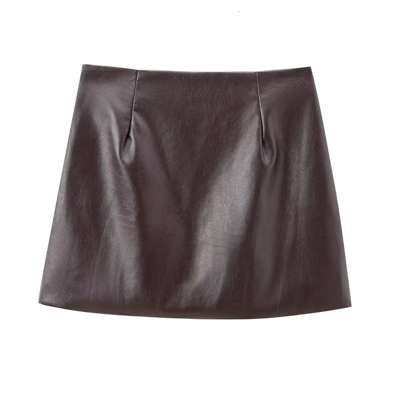 TRAF Leather Mini Skirts Summer Womens Y2K Elegant Party Short Skirts Ladies Fashion Casual Office Brown Mini Skirts 250225