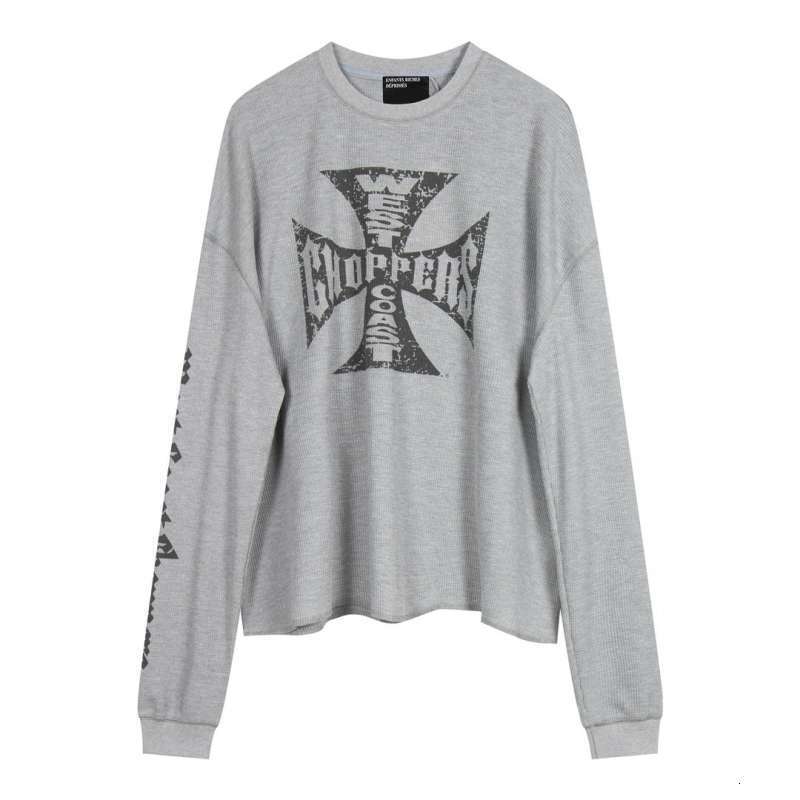 Large fashion brand Waffle fabric men's casual American Gothic style long sleeved T-shirt base shirt for spring