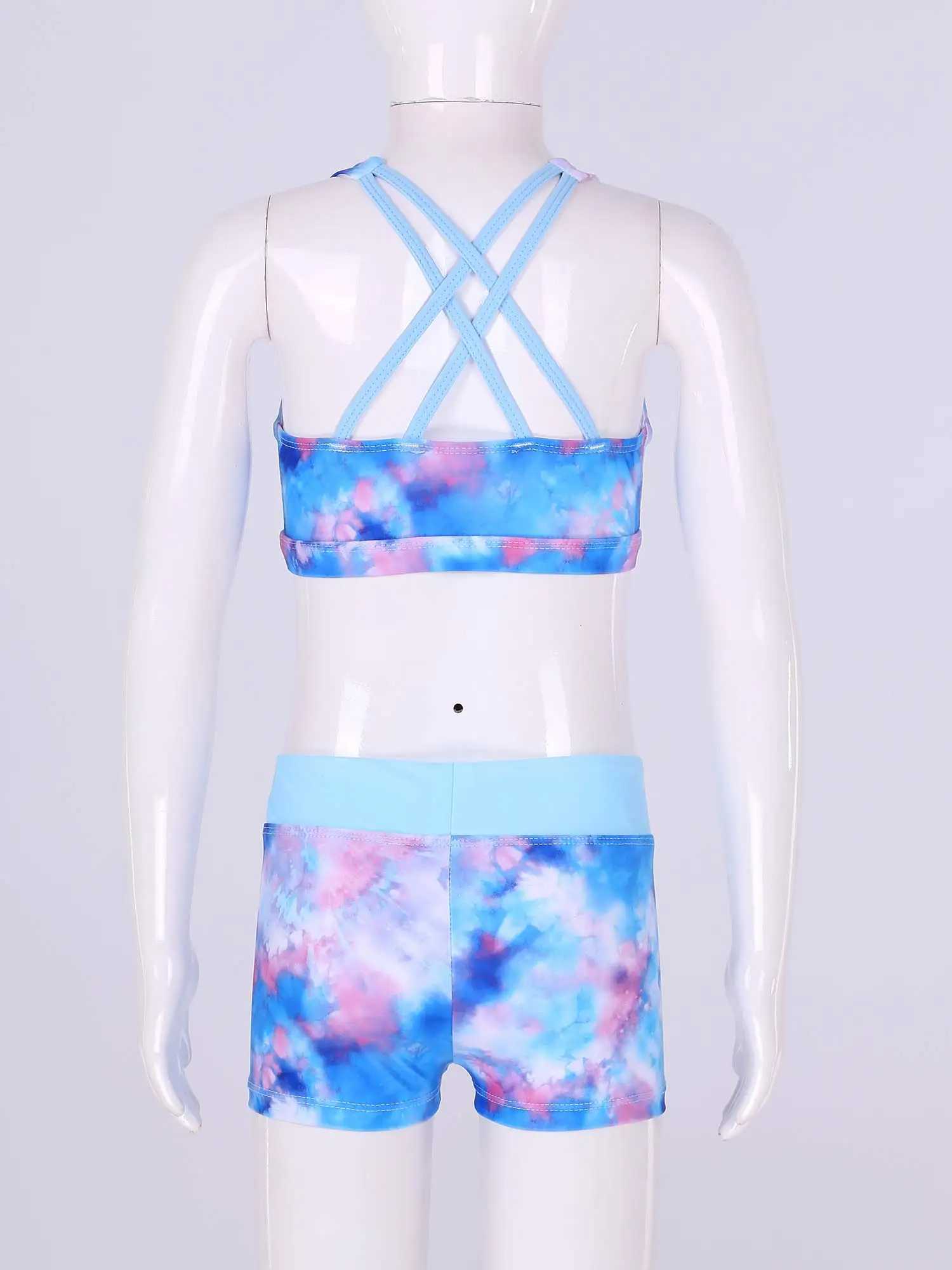 Girls Swimwear 2Pcs Summer Swimsuit Sleeveless Crisscross Back Printed Top+Boyshorts Bottom Kids Bikini sets Children Beach Wear X250224