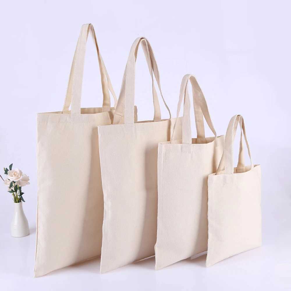 5 Pcs Large Unisex Eco-Friendly Reusable Shopping Bags Foldable Cotton Canvas Tote Handbags Blank Design for Customizable Z250224