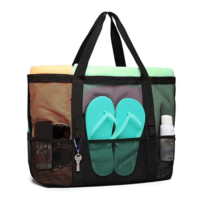 Mesh Beach Bag Tote Bag For Women Foldable Swim Large Beach Tote Bag With Pockets For Beach Vacation 250224