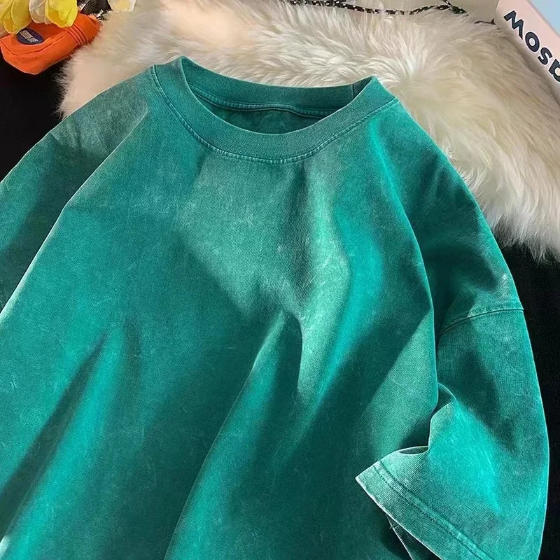 Quality Oversized Acid Washed Y2K T Shirt Women Vintage T-shirts Streetwear Mineral Wash Tee Shirts Loose Tops 250225