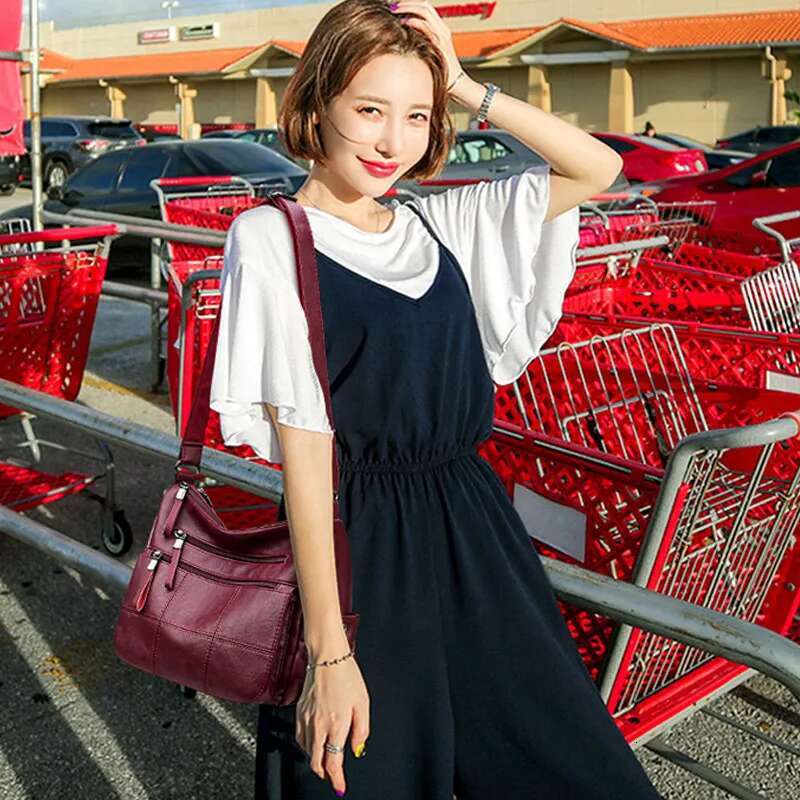 Many Pockets Shoulder Crossbody For Women New Style4 New Brand Leather Ladies Designr Handbags Casual Messenger Bags Sac A Main