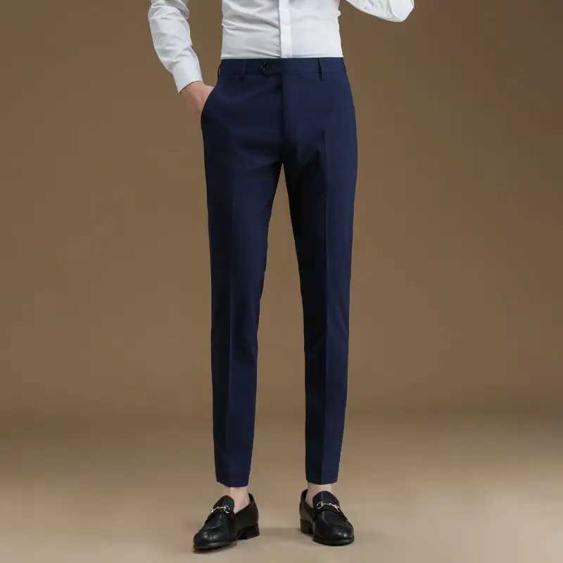 Mens Slim Fit Gray Business Casual Pants Vintage Straight Tube Formal Suit Mens Summer Black All-match Western-style Trousers W250225