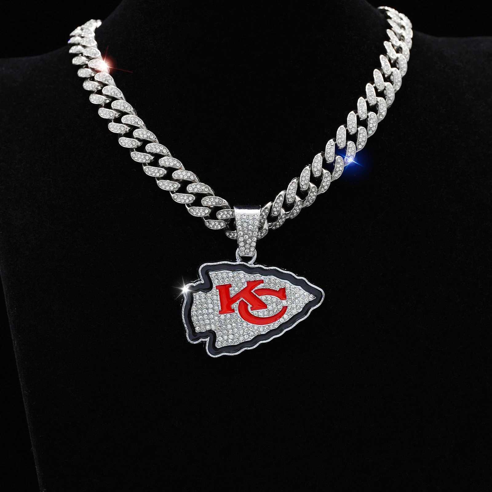Fl Water Diamond KC Red Letter Pendant Gold Silver Plated Necklace Shining Cuban Chain Fashion Jewelry X250224