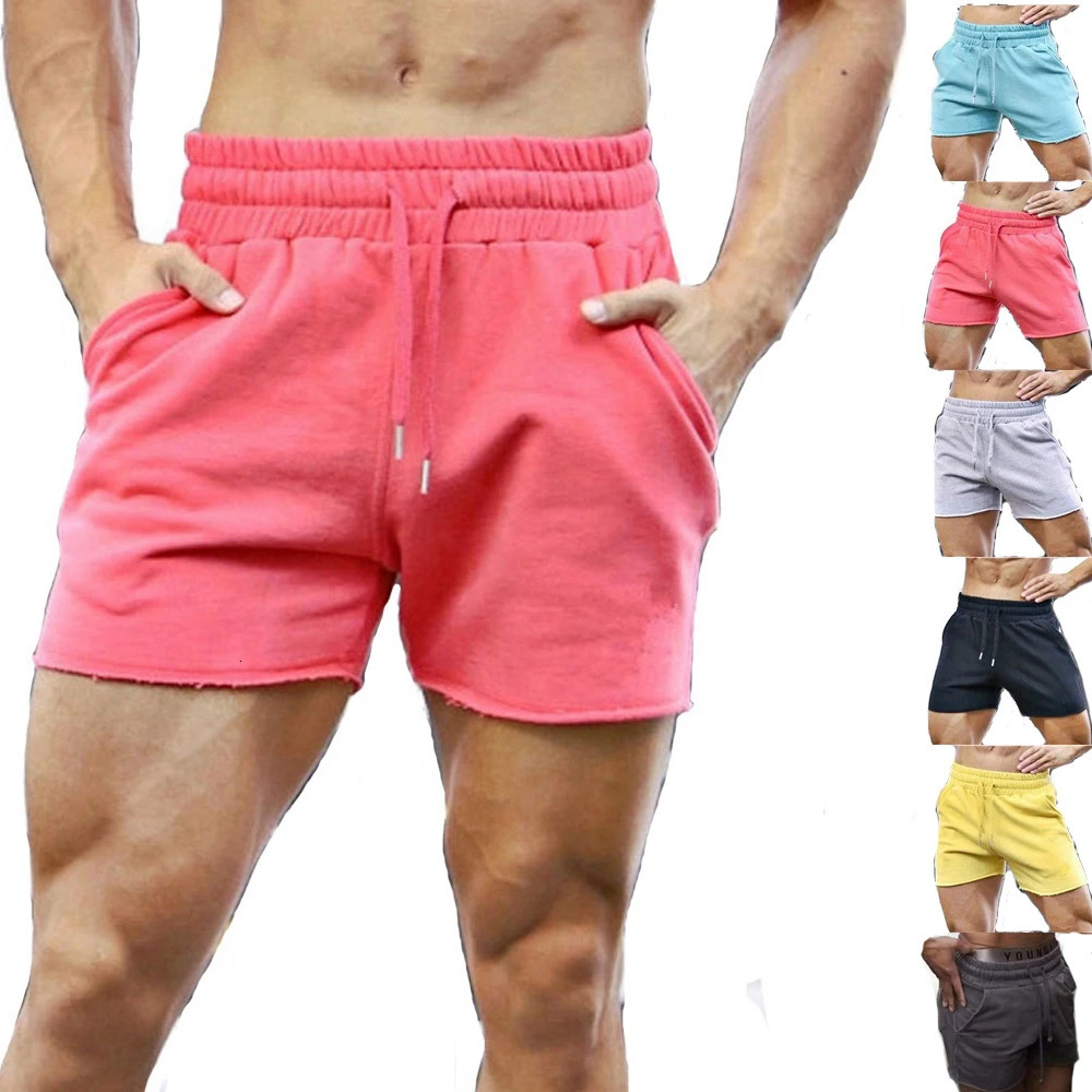 Mens Fitness Gym Shorts Cotton Summer Sport Pink Training Bodybuilding Deep Squat Running Jogger Male Exercise Basketball Shorts 250224
