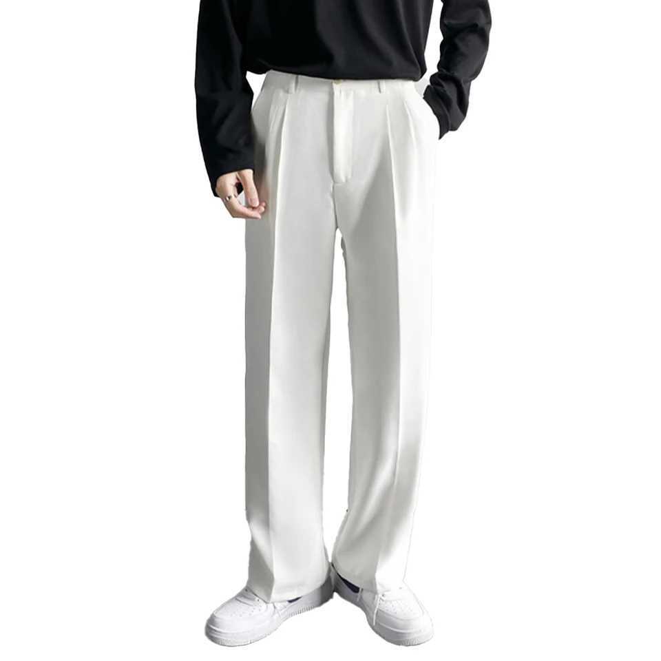 Korean mens drawstring straight pants business loose casual mens pants set solid color casual pants L-3XL W250225
