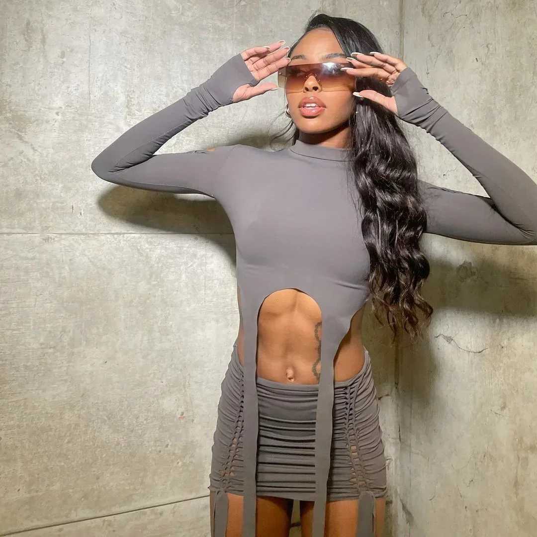 2-piece maternity outfit Photoshoot fashion hole long sleeved top tight maternity outfit Photography maternity outfit X250224