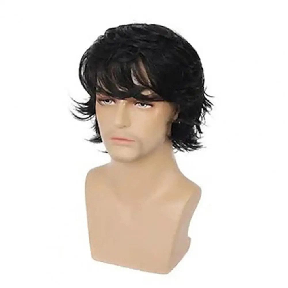 Men Short Wig Male Curly Wig Vintage Mens Short Curly Wig with Bangs Fluffy Natural Look High Temp Fiber Male Wavy Blonde Black 250224