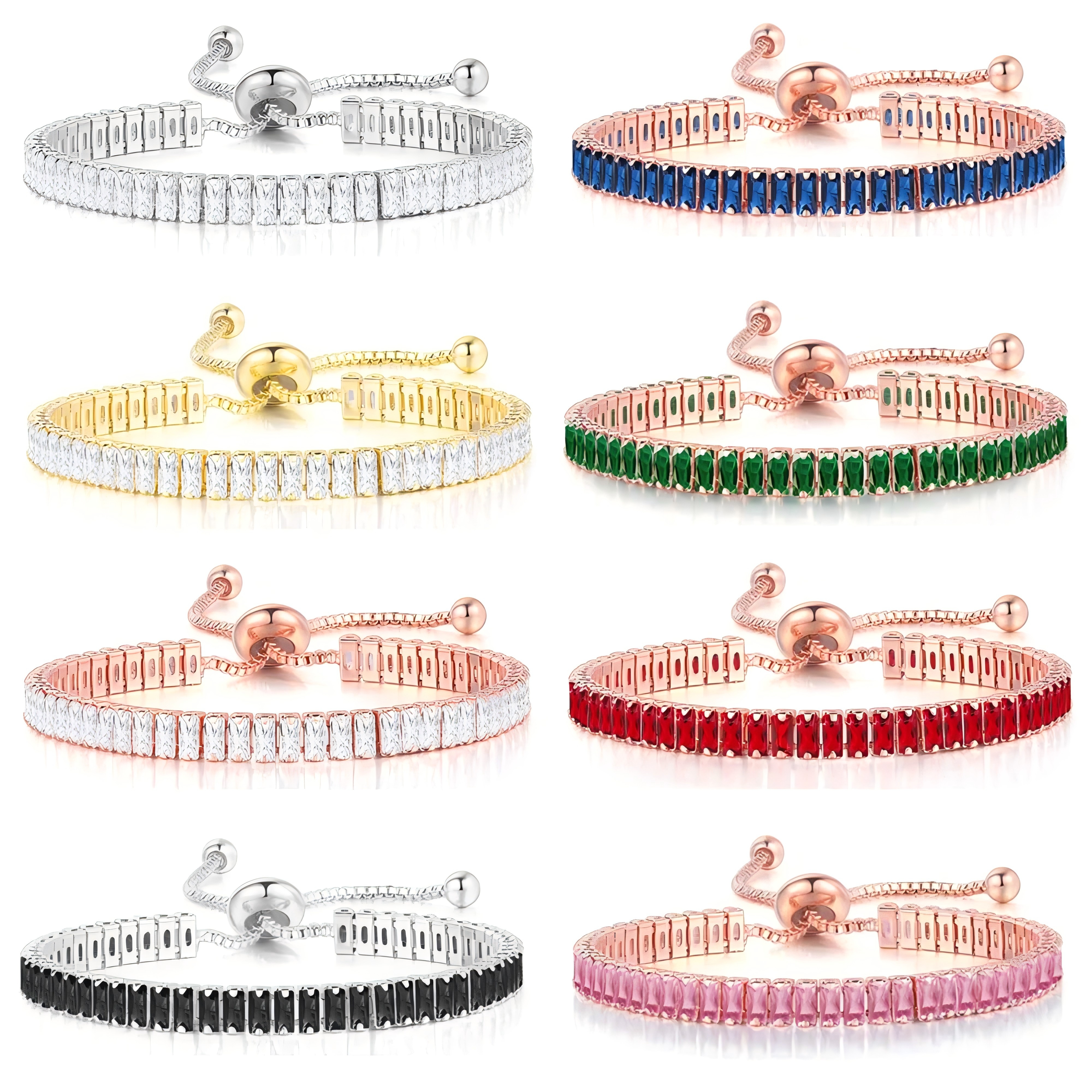 Adjustable Color Diamond Bracelets Rectangular Crystal Tennis Bracelet Fashion Accessories Creative Gift