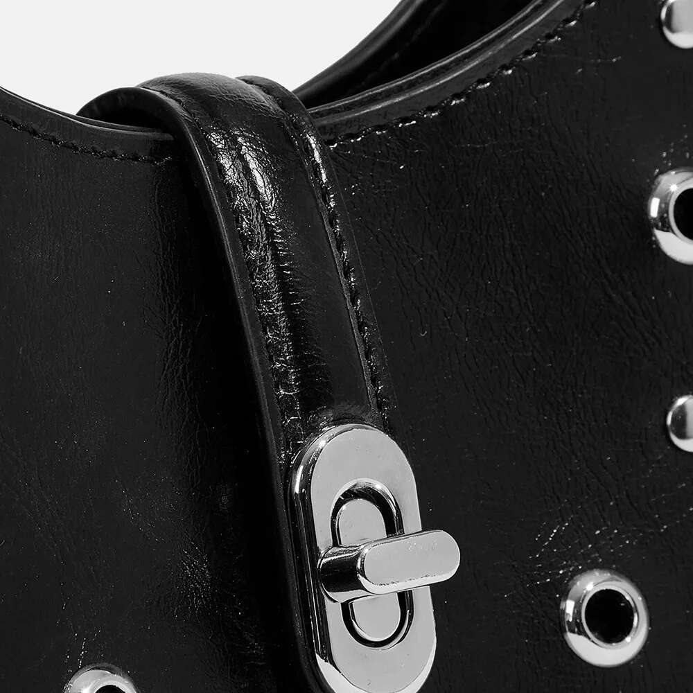 Rivet Handbags Half Moon Underarm Bags For Women Designer PU Leather Crescent Shoulder Bag Black Purses NEW