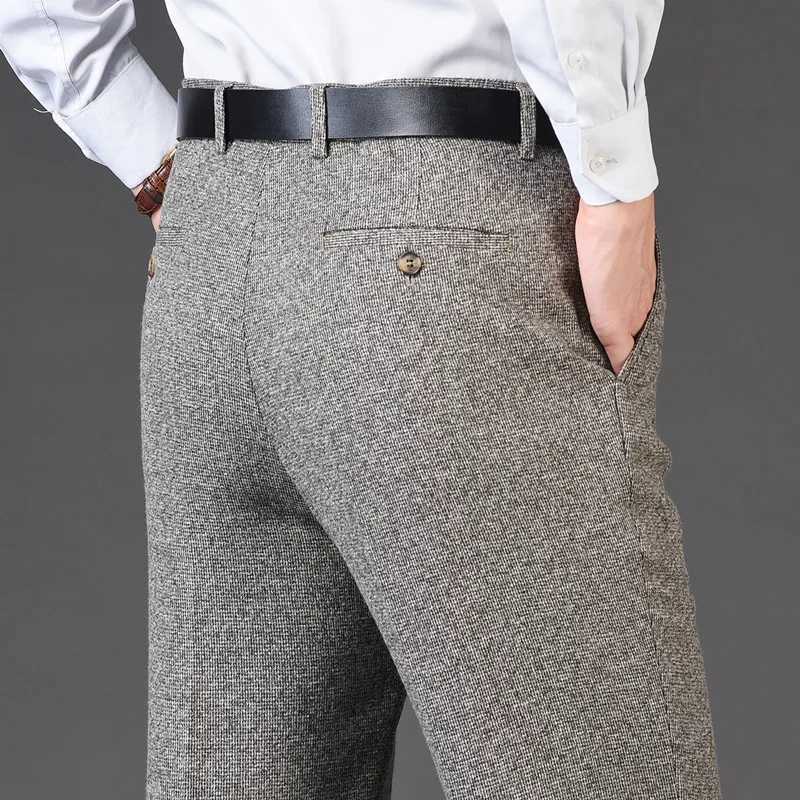 Flat Cashmere Suit Trousers For Men Loose Plaid Hight Waist Classic Straight Formal Mens Dress Pants Business Size 42 44 W250225