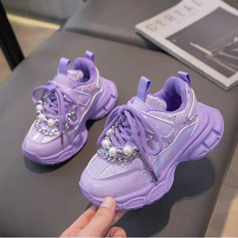 Girls Sport Shoes Kids Fashion Pearls Casual Shoes Childrens Sneakers for 1-12Years Student Shoes Girls Running Shoes W250225