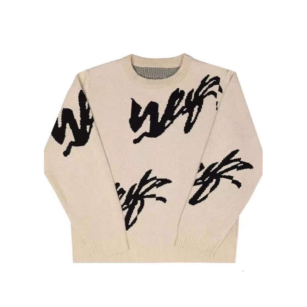 Multi pattern jacquard round neck knitted for autumn American street fashion, casual niche, loose pullover, long sleeved sweater