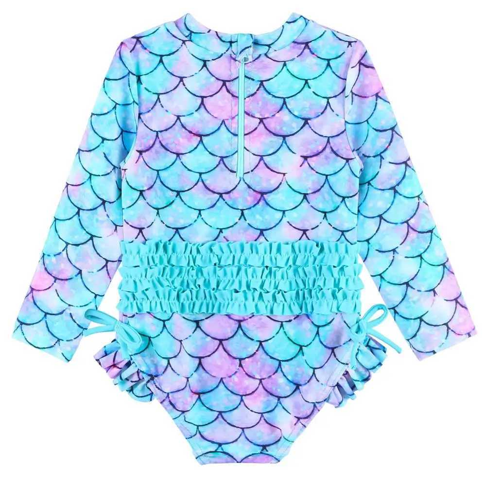BAOHULU Cute Toddler Baby Girl Swimwear Long Sleeve UPF50+ Infant Bathing Suits Bright Ruffle Swimsuit Kids One Piece Beachwear X250224