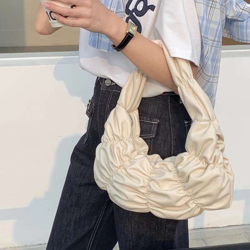 Korean Casual Half Moon Bags For Women Designer Handbags And Purses 2024 New In PU Embroidered Ruched Underarm Shoulder