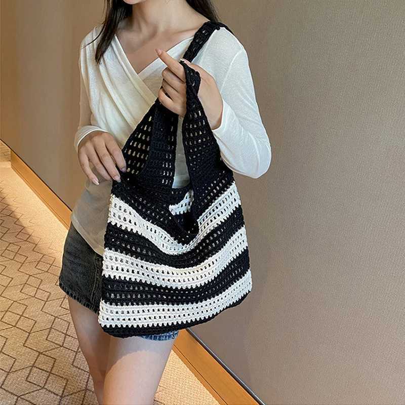 Casual Knitted Hollow Out Knitted Women Shoulder Bags Woolen Weave Large Capacity Tote Bag Summer Beach Bag Big Shopper Purses