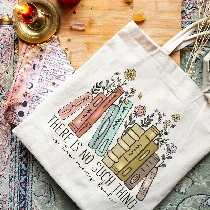 There Is No Such Thing As Too Many Books Pattern Canvas Tote Bag Best Gift for Who Love Reading Bags Bookish Women Shopping Bag Z250224