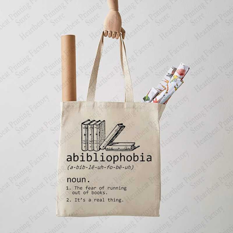 Abibliophobia Pattern Handbag Canvas Shoulder Bag Book Enthusiast Reader Gift Female Reusable Shopping Bag Book Worm Gift Z250224