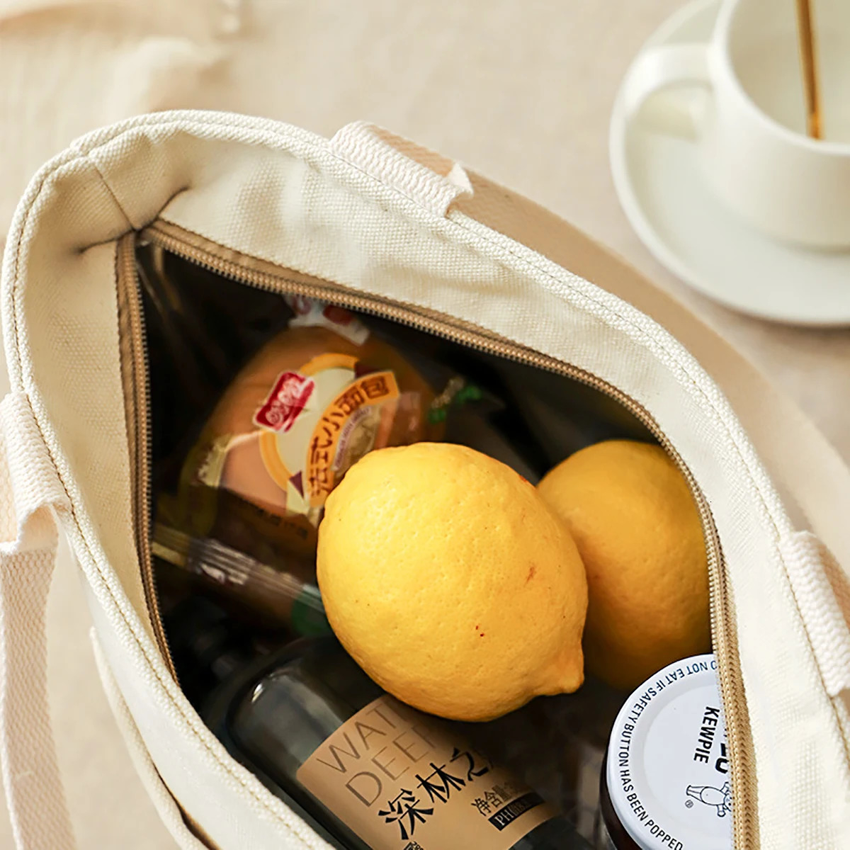 Versatile Canvas Insulated Lunch Bag with Zipper - Portable Storage Tote for Travel Picnics Easy-Clean Square Organizer 250224