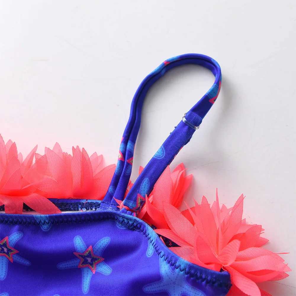 DXTON girls swimsuit summer starfish print 2-piece bikini set shoulder girls swimsuit childrens beach wear swimsuit X250224