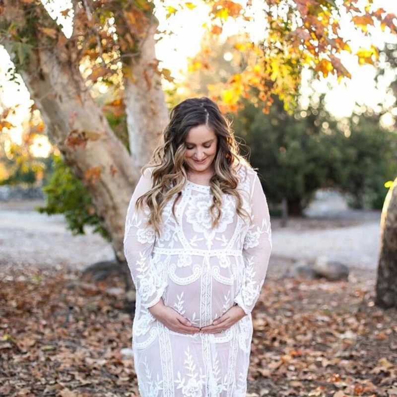Women Long Sleeve White Lace Floral Maternity Gown Maxi Photography Dress Pregnancy Dress for Photo Shoot Pregnant Women Clothes X250224