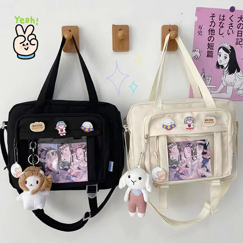 Japanese High School Girls Crossbody Bags Nylon Book Bag Transparent Itabag Women Handbags JK Bag Second Element Shoulder Bag 250221