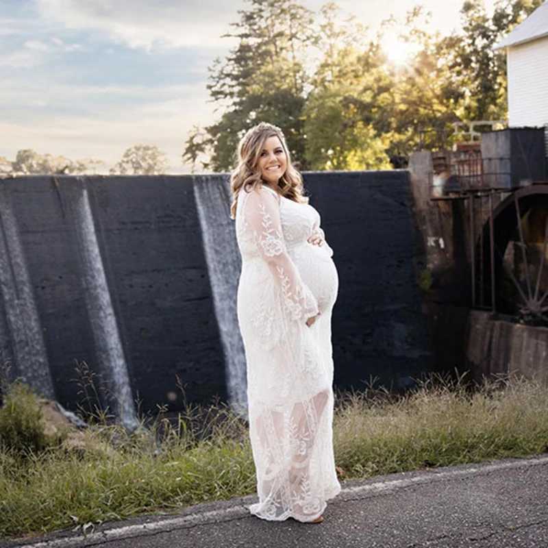 Women Long Sleeve White Lace Floral Maternity Gown Maxi Photography Dress Pregnancy Dress for Photo Shoot Pregnant Women Clothes X250224