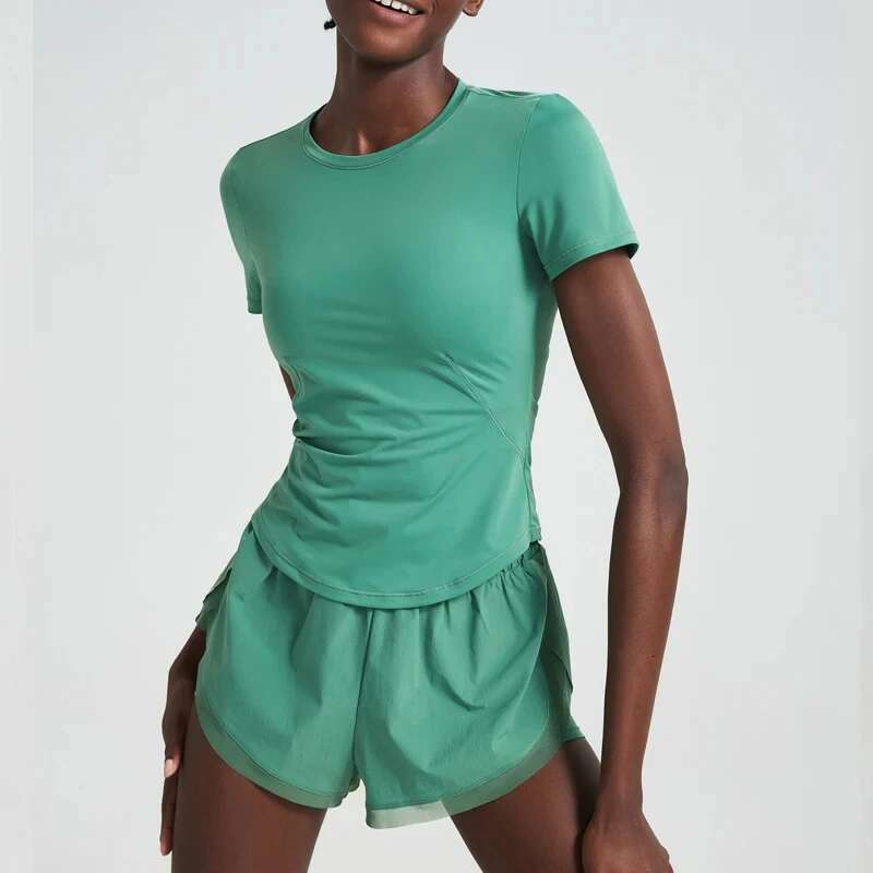 Summer Women T-shirt and shorts suit 2 Pieces Fiess Yoga Set Solid Color Sportswear Outdoor Running Suit Gym Clothes 2382
