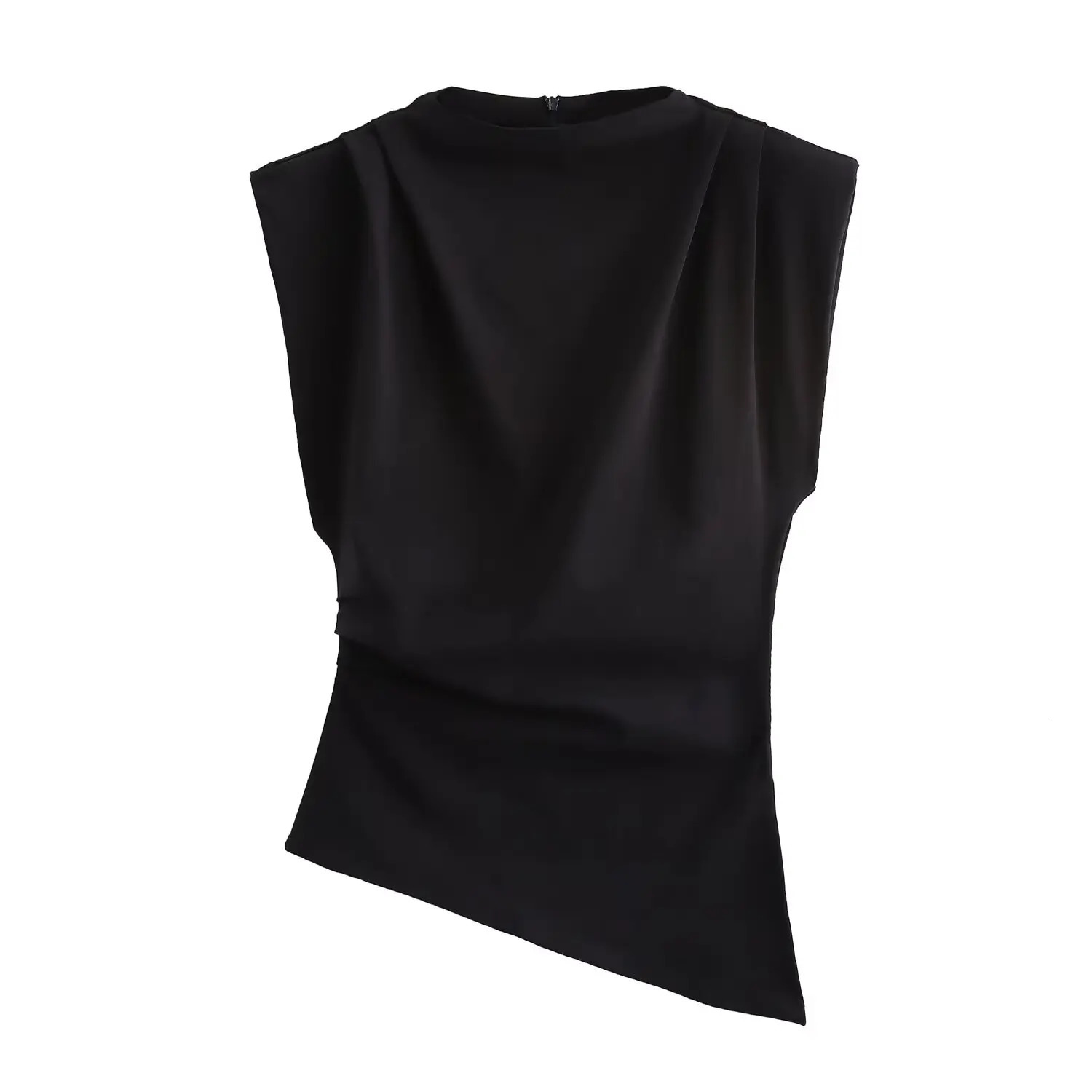 European and American fashion simple pleated decorative shoulderless top 250224