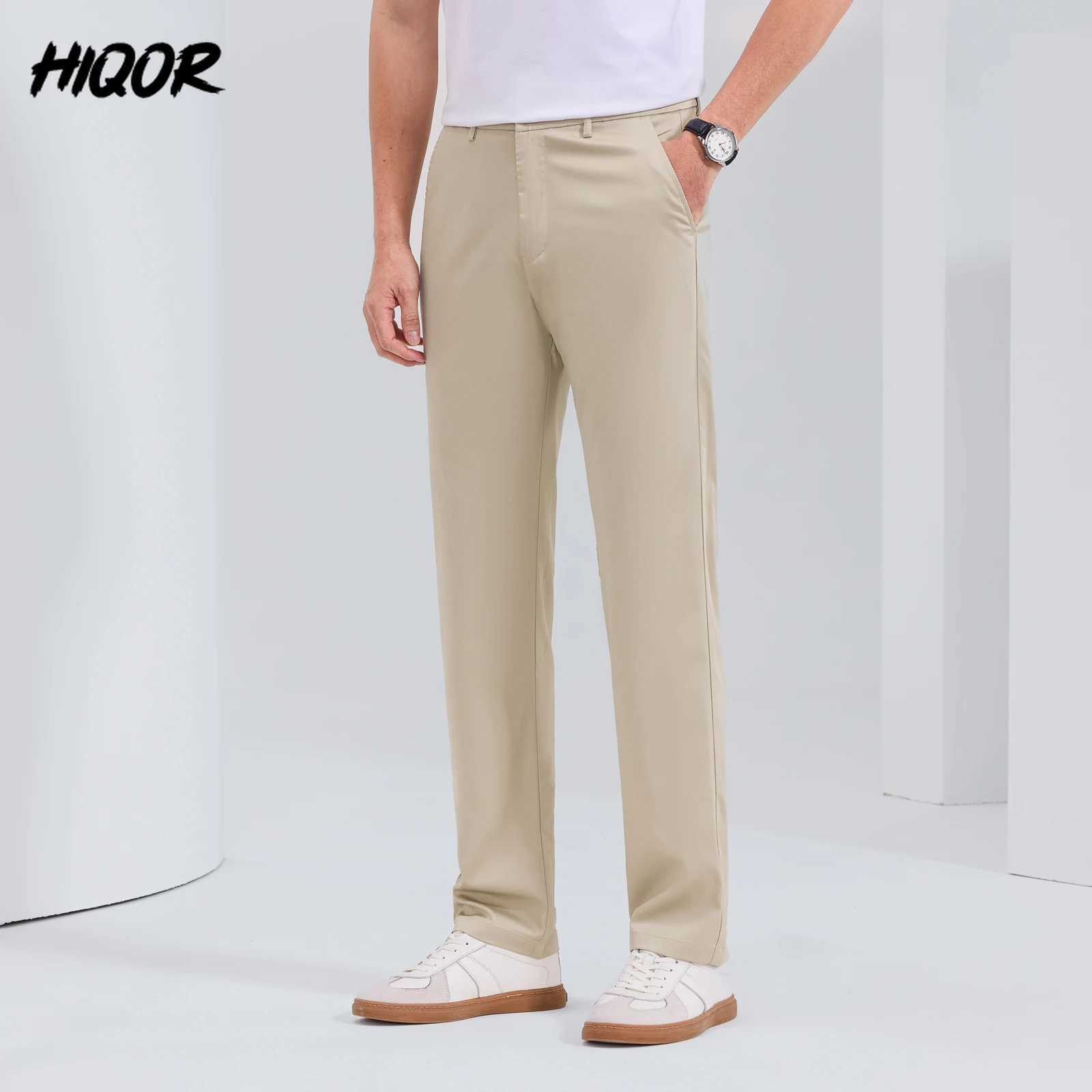 HIQOR Spring/Summer Mens Solid Trouser Mens Loose Straight Ice Silk Casual Pants Business Mens Pants High Quality Set Pants W250225