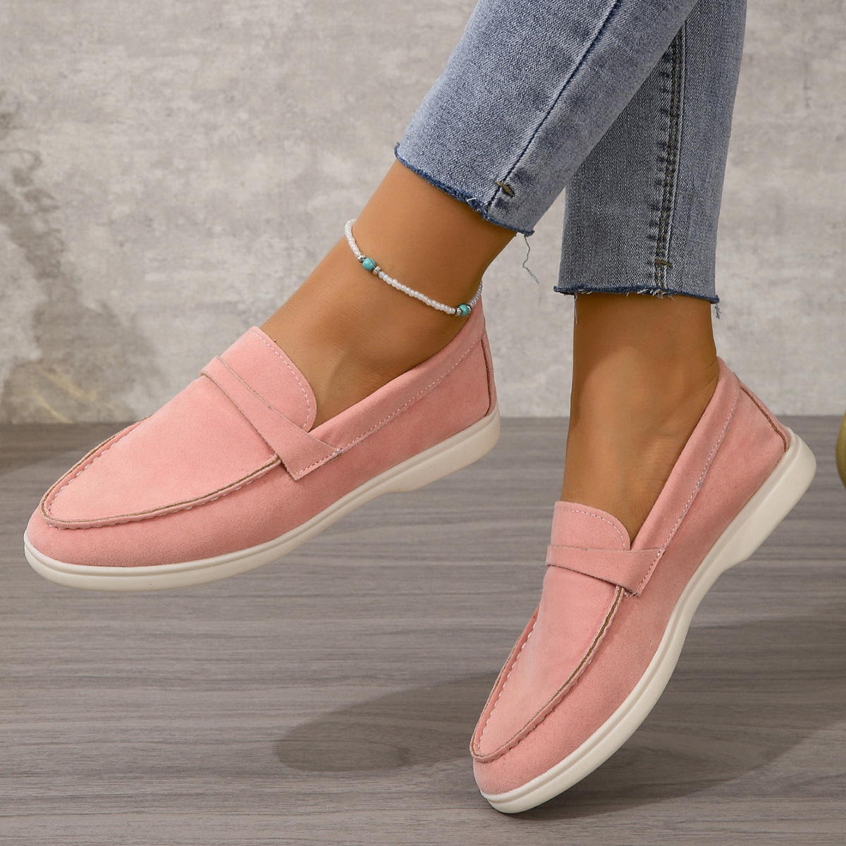 Women's round head women's frosted flat lazy shoes vintage single shoes European and American style plus-size casual shoes summer