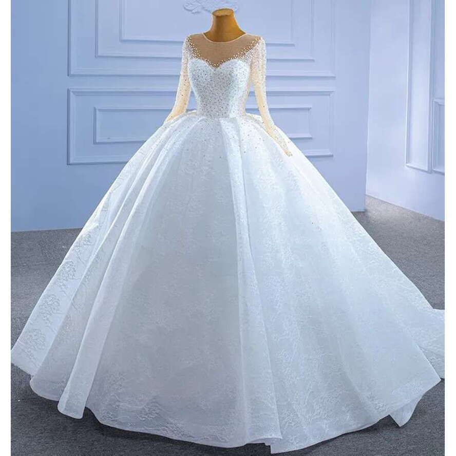 Princess Wedding Dress Sweetheart Sleeves Crystal Pearls Lace Bridal Formal Gown Arabic Dubai Custom Made Vestidos Noiva Robe De Mariage